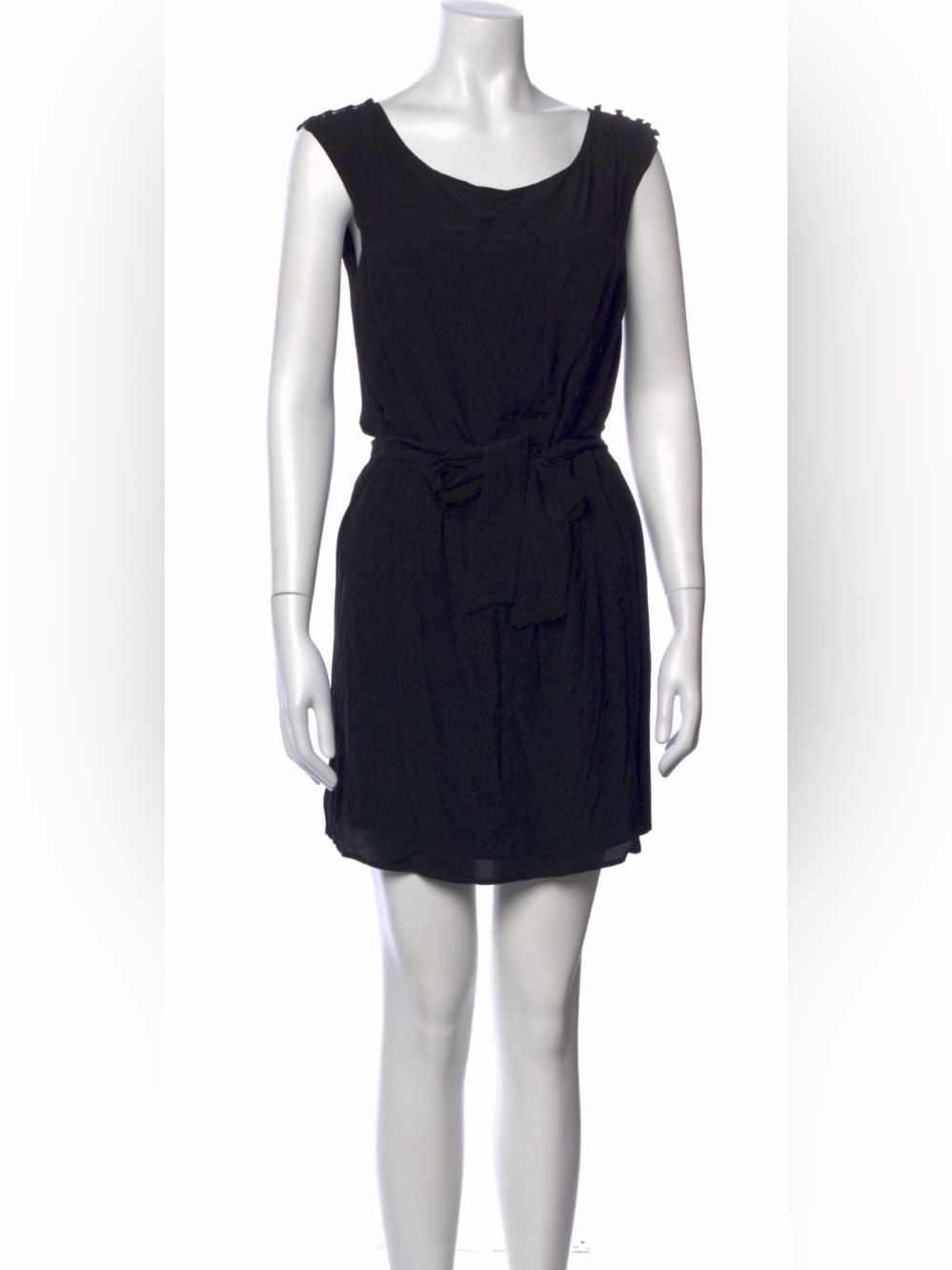 Sezane Black Sleeveless Tie-Waist Shift Dress